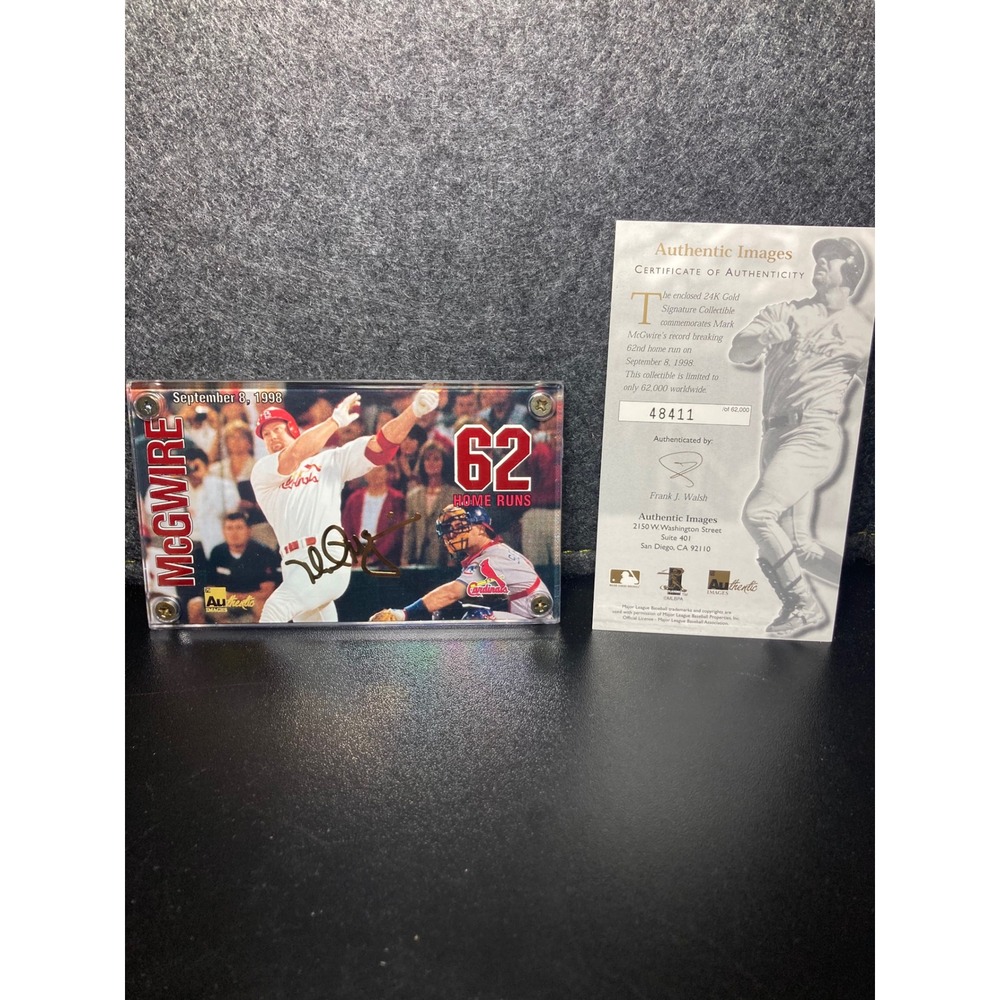 Mark McGwire 62 HR 24K Gold Signature Card w/COA Authentic Images Cardinals 1998